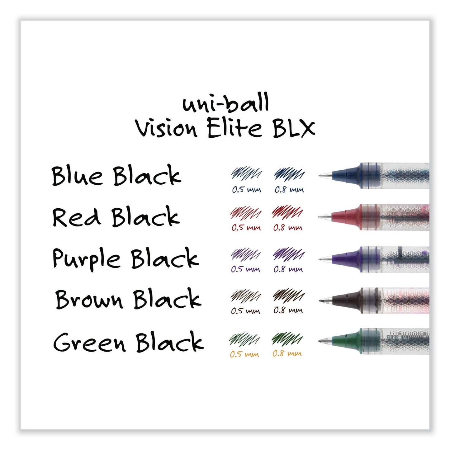 uni-ball VISION ELITE Hybrid Gel Pen, Stick, Bold 0.8 mm, Blue-Infused Black Ink, White/Blue/Clear Barrel (61232)