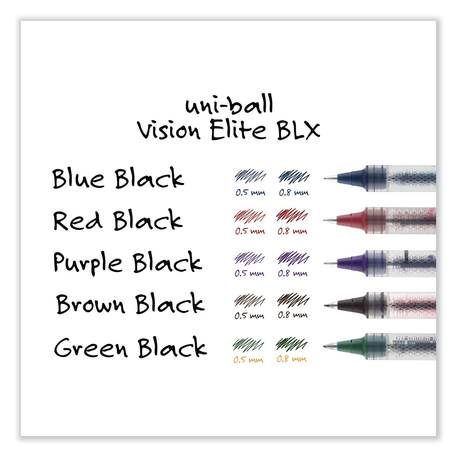 uni-ball VISION ELITE Hybrid Gel Pen, Stick, Bold 0.8 mm, Blue-Infused Black Ink, White/Blue/Clear Barrel (61232)