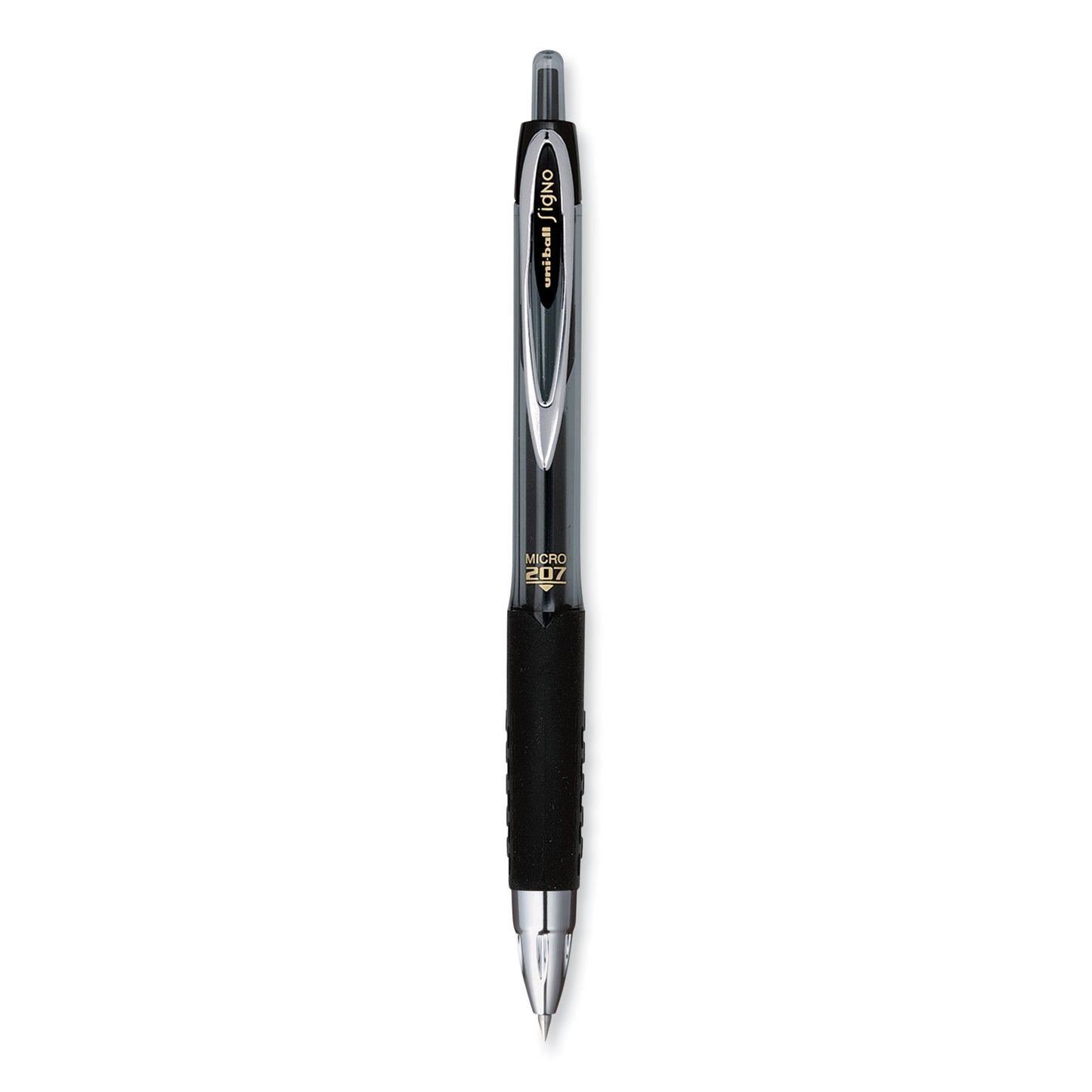 uni-ball Signo 207 Gel Pen, Retractable, Fine 0.5 mm, Black Ink, Smoke/Black Barrel, Dozen (61255)