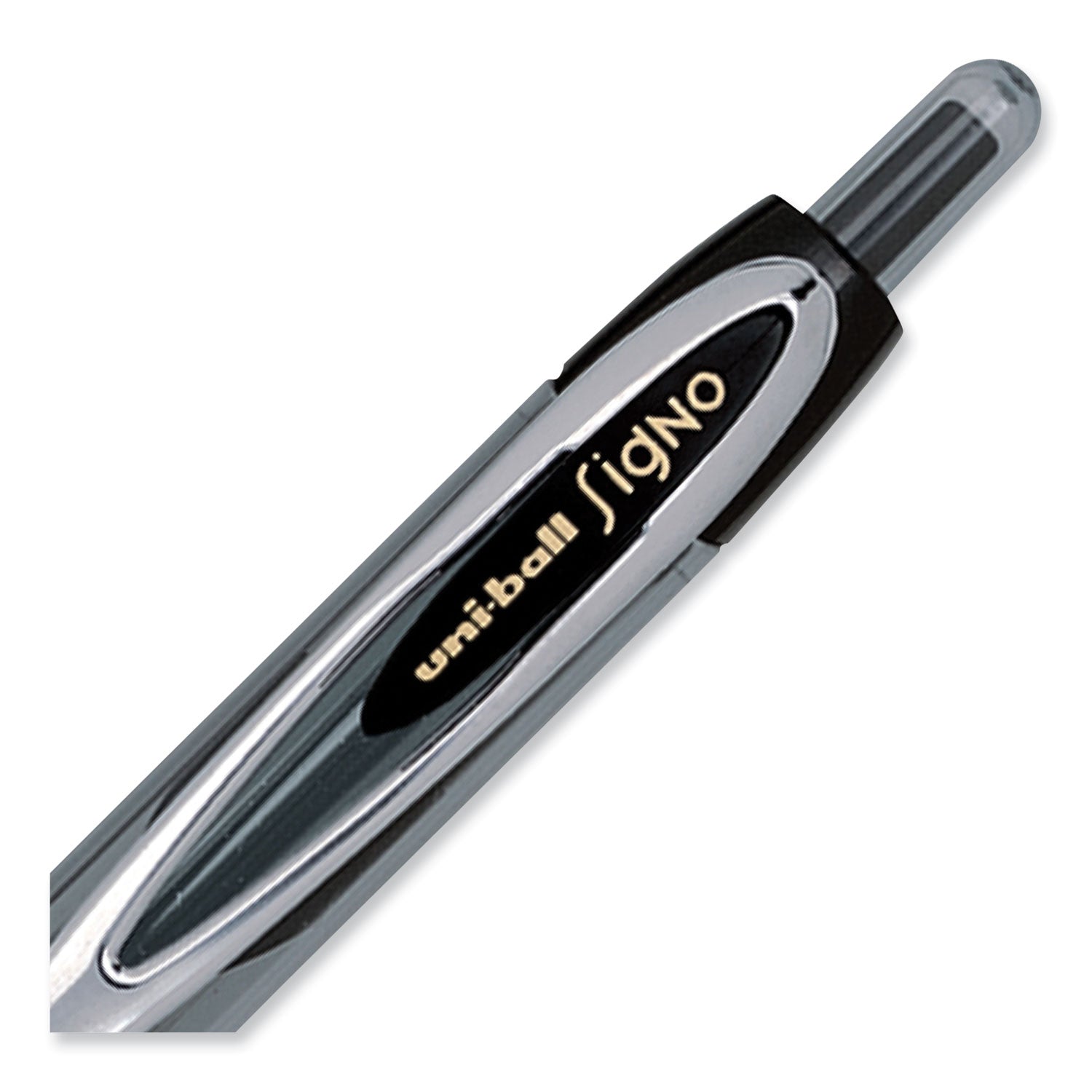 uni-ball Signo 207 Gel Pen, Retractable, Fine 0.5 mm, Black Ink, Smoke/Black Barrel, Dozen (61255)