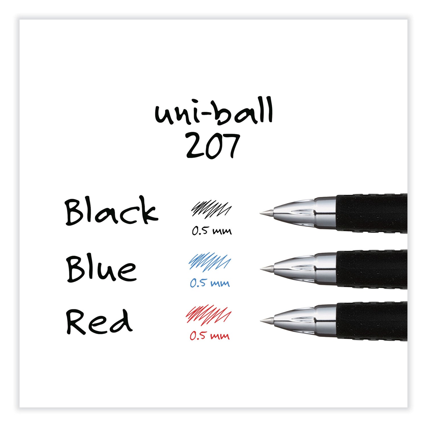 uni-ball Signo 207 Gel Pen, Retractable, Fine 0.5 mm, Black Ink, Smoke/Black Barrel, Dozen (61255)