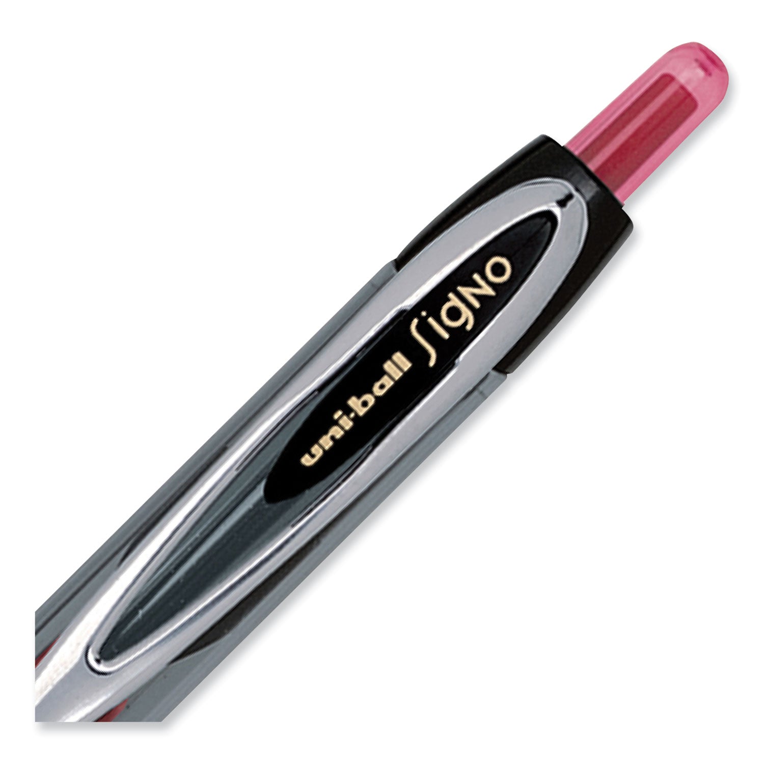 uni-ball Signo 207 Gel Pen, Retractable, Fine 0.5 mm, Red Ink, Smoke/Black/Red Barrel, Dozen (61257)