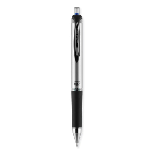 uni-ball 207 Impact Gel Pen, Retractable, Bold 1 mm, Blue Ink, Black/Blue Barrel (65871)