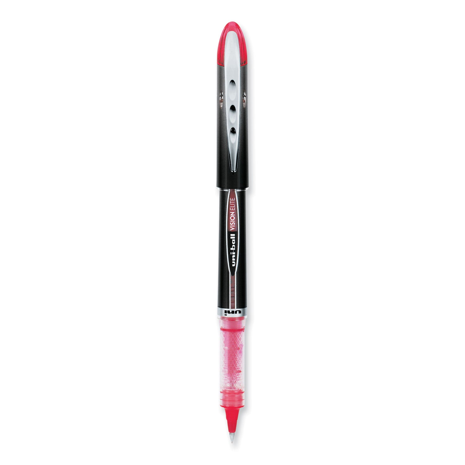 uni-ball VISION ELITE Hybrid Gel Pen, Stick, Extra-Fine 0.5 mm, Red Ink, Black/Red/Clear Barrel (69022)