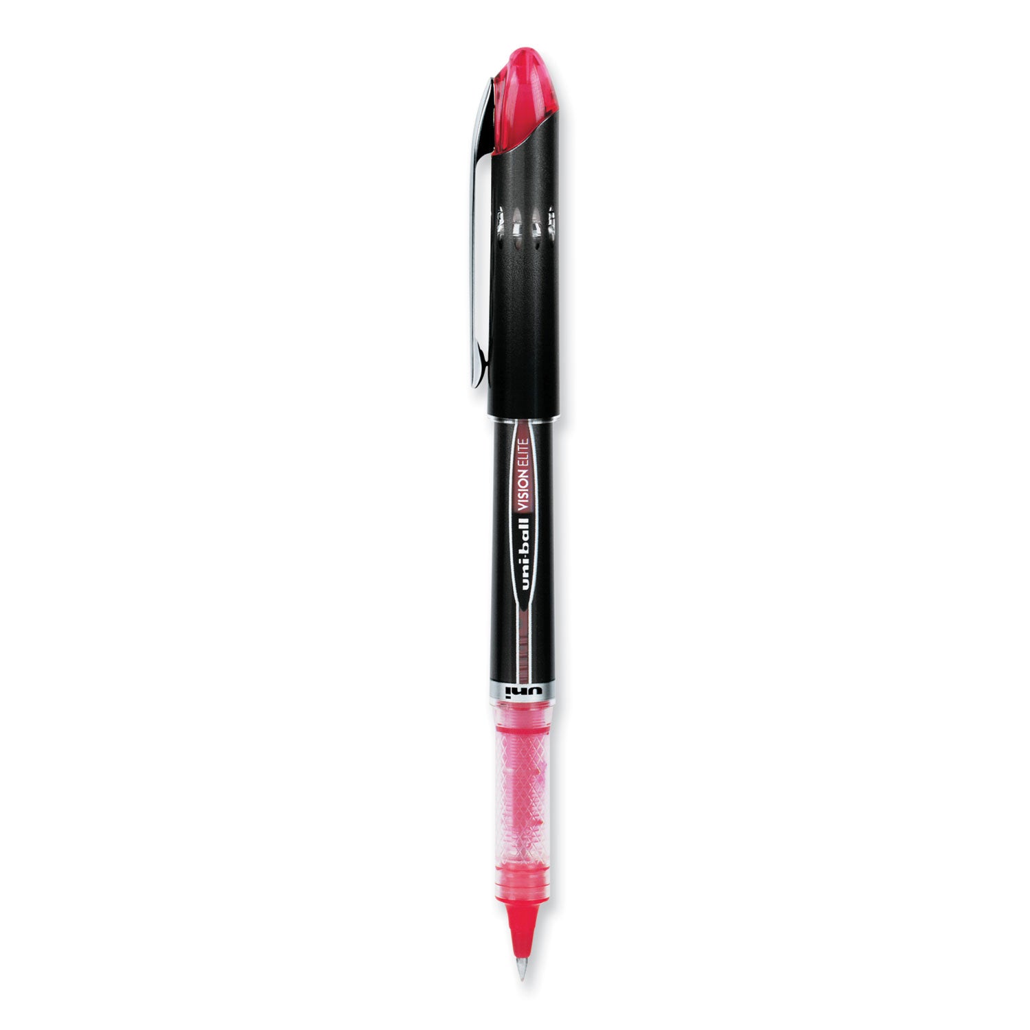 uni-ball VISION ELITE Hybrid Gel Pen, Stick, Extra-Fine 0.5 mm, Red Ink, Black/Red/Clear Barrel (69022)