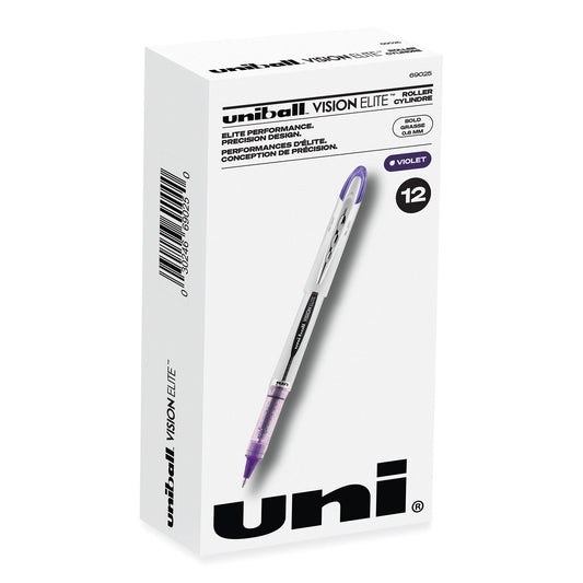 uni-ball VISION ELITE Hybrid Gel Pen, Stick, Bold 0.8 mm, Violet Ink, White/Violet/Clear Barrel (69025)