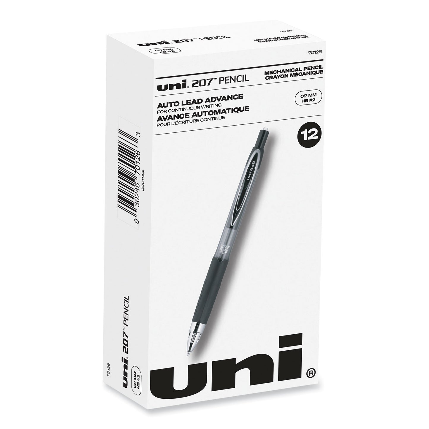 uni-ball 207 Mechanical Pencil, 0.7 mm, HB (#2), Black Lead, Black Barrel, Dozen (70126)