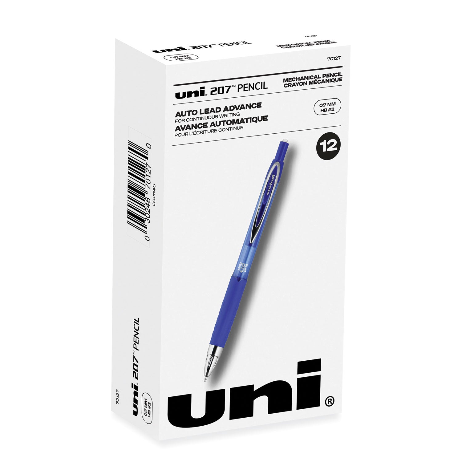 uni-ball 207 Mechanical Pencil, 0.7 mm, HB (#2), Black Lead, Blue Barrel, Dozen (70127)