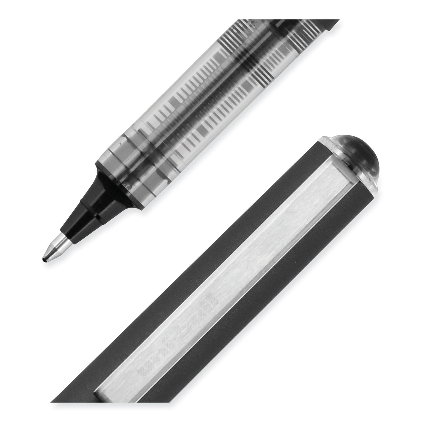 uni-ball VISION Roller Ball Pen, Stick, Bold 1 mm, Black Ink, Gray/Black/Clear Barrel, Dozen (70128)