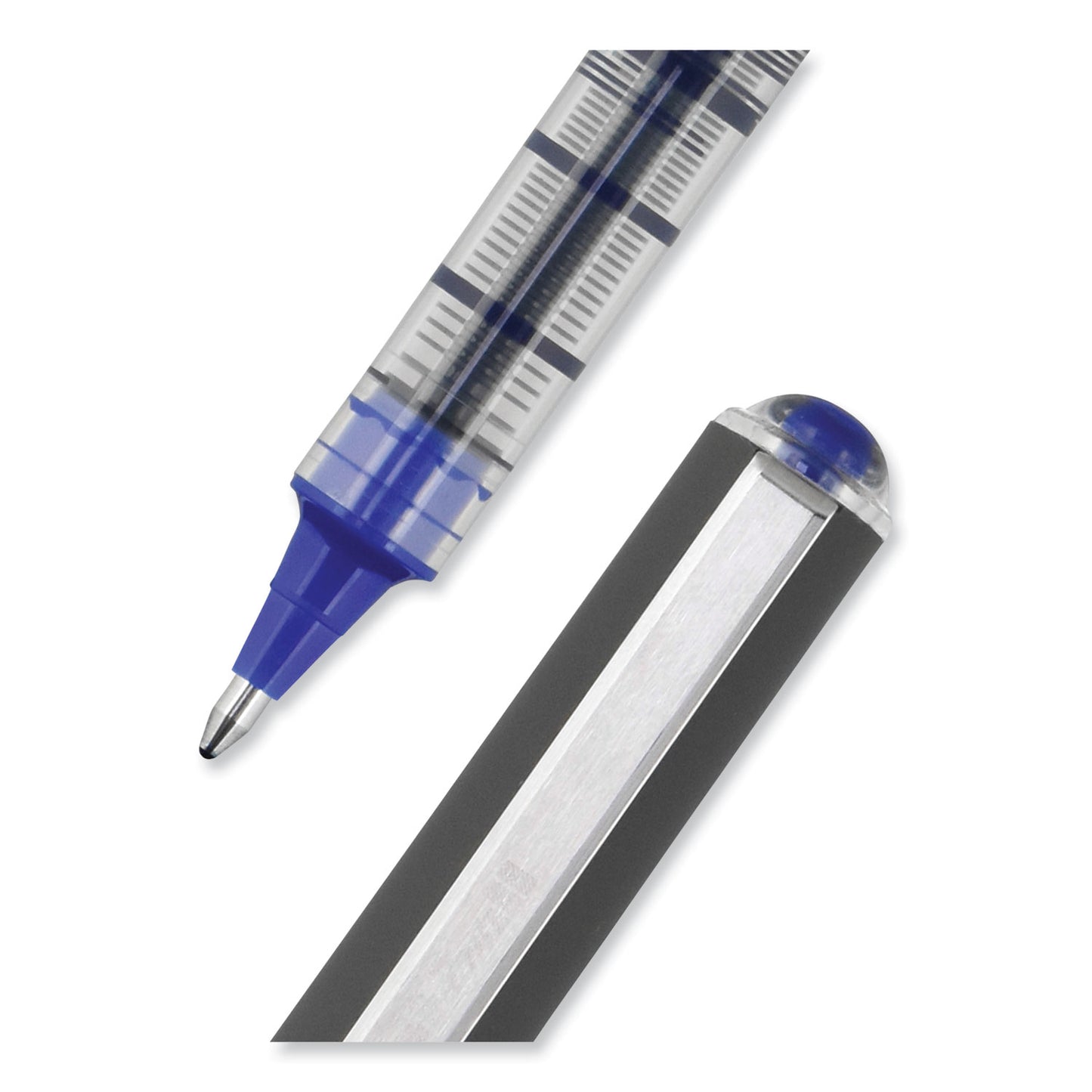 uni-ball VISION Roller Ball Pen, Stick, Bold 1 mm, Blue Ink, Black/Blue/Clear Barrel, Dozen (70129)