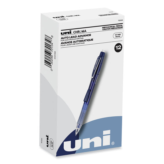 uni-ball Chroma Mechanical Pencil, 0.7 mm, HB (#2), Black Lead, Cobalt Barrel, Dozen (70134)