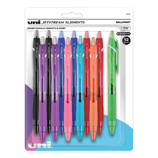 uni-ball Jetstream Elements Hybrid Gel Pen, Retractable, Medium 1 mm, Assorted Ink and Barrel Colors, 12/Pack (70171)