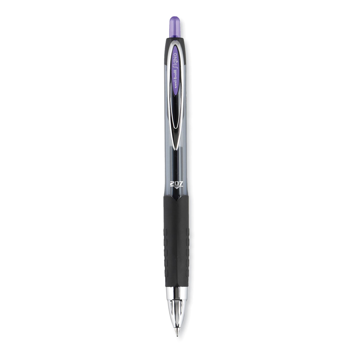 uni-ball Signo 207 Gel Pen, Retractable, Medium 0.7 mm, Violet Ink, Smoke/Black/Violet Barrel, Dozen (70221)