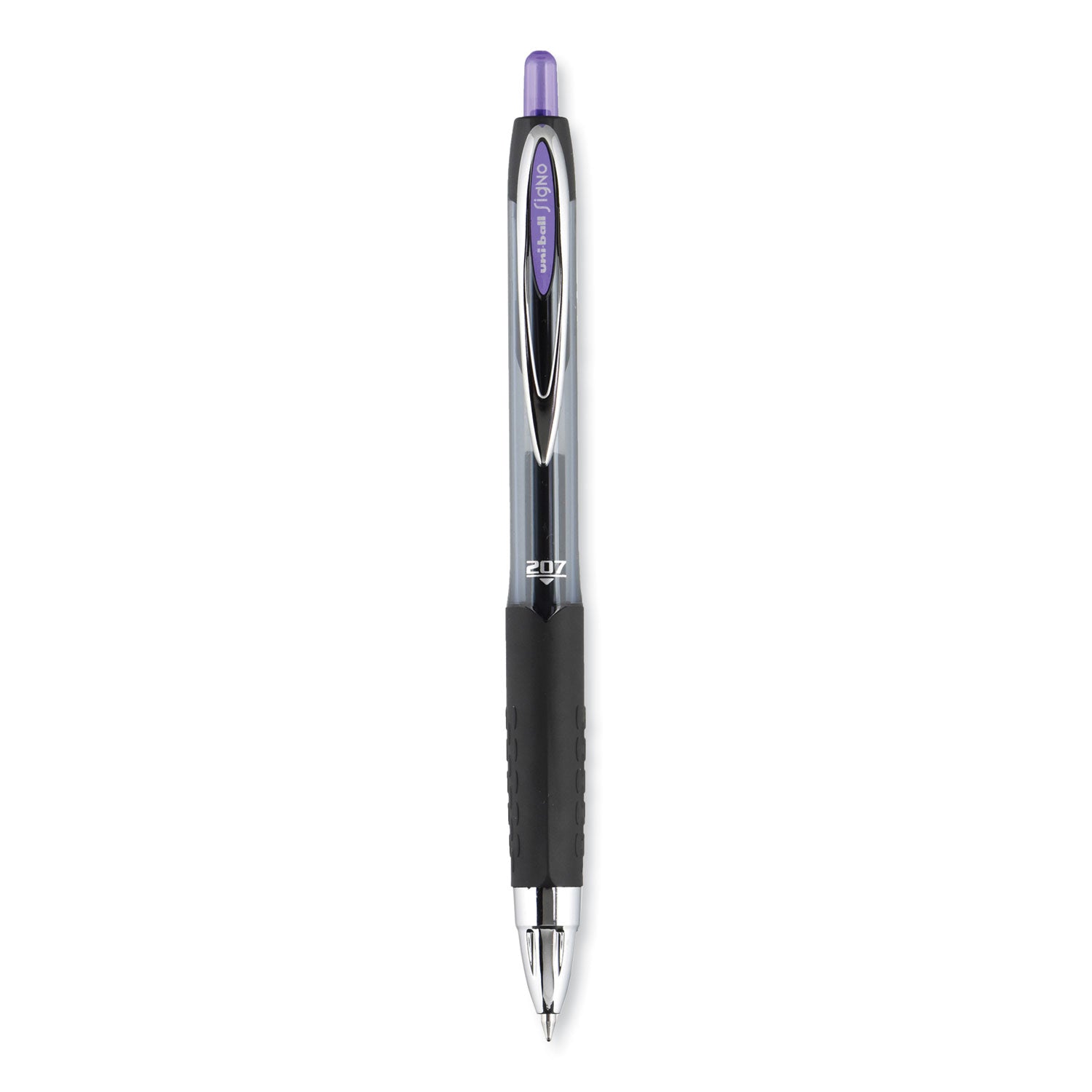 uni-ball Signo 207 Gel Pen, Retractable, Medium 0.7 mm, Violet Ink, Smoke/Black/Violet Barrel, Dozen (70221)