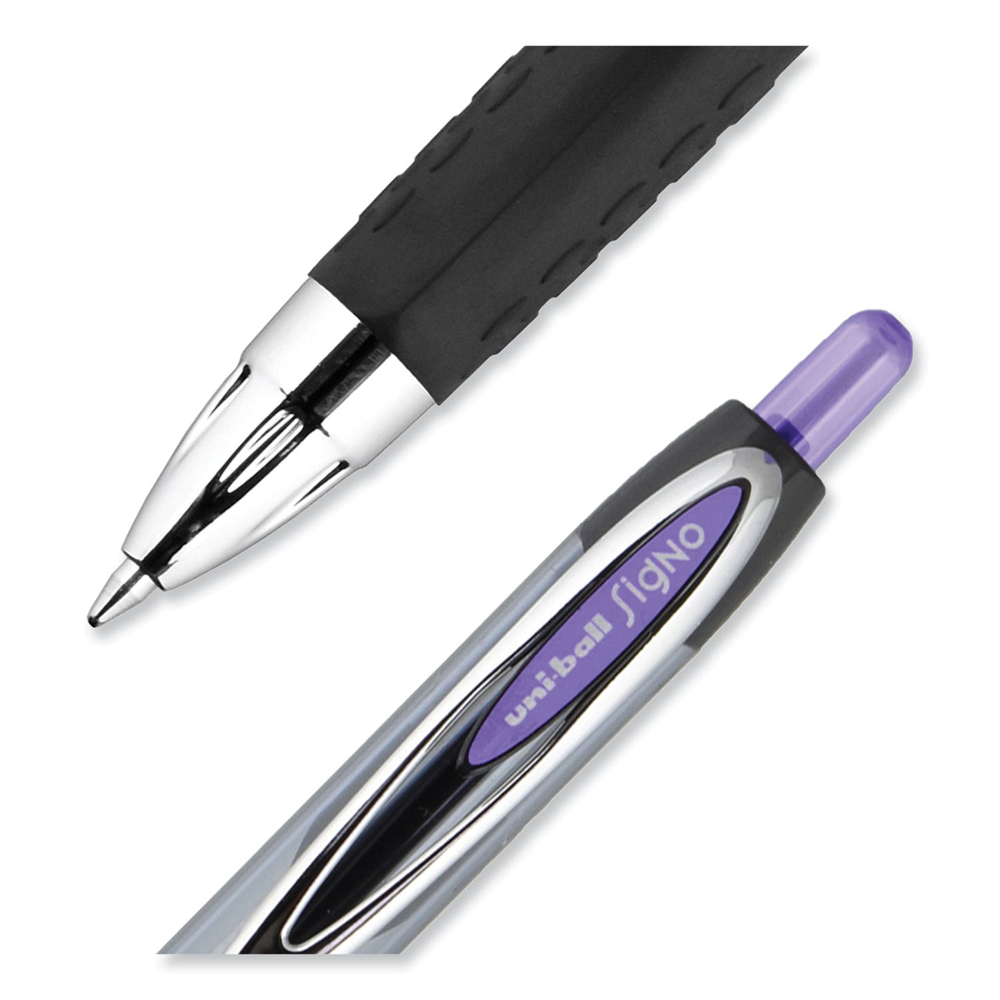 uni-ball Signo 207 Gel Pen, Retractable, Medium 0.7 mm, Violet Ink, Smoke/Black/Violet Barrel, Dozen (70221)