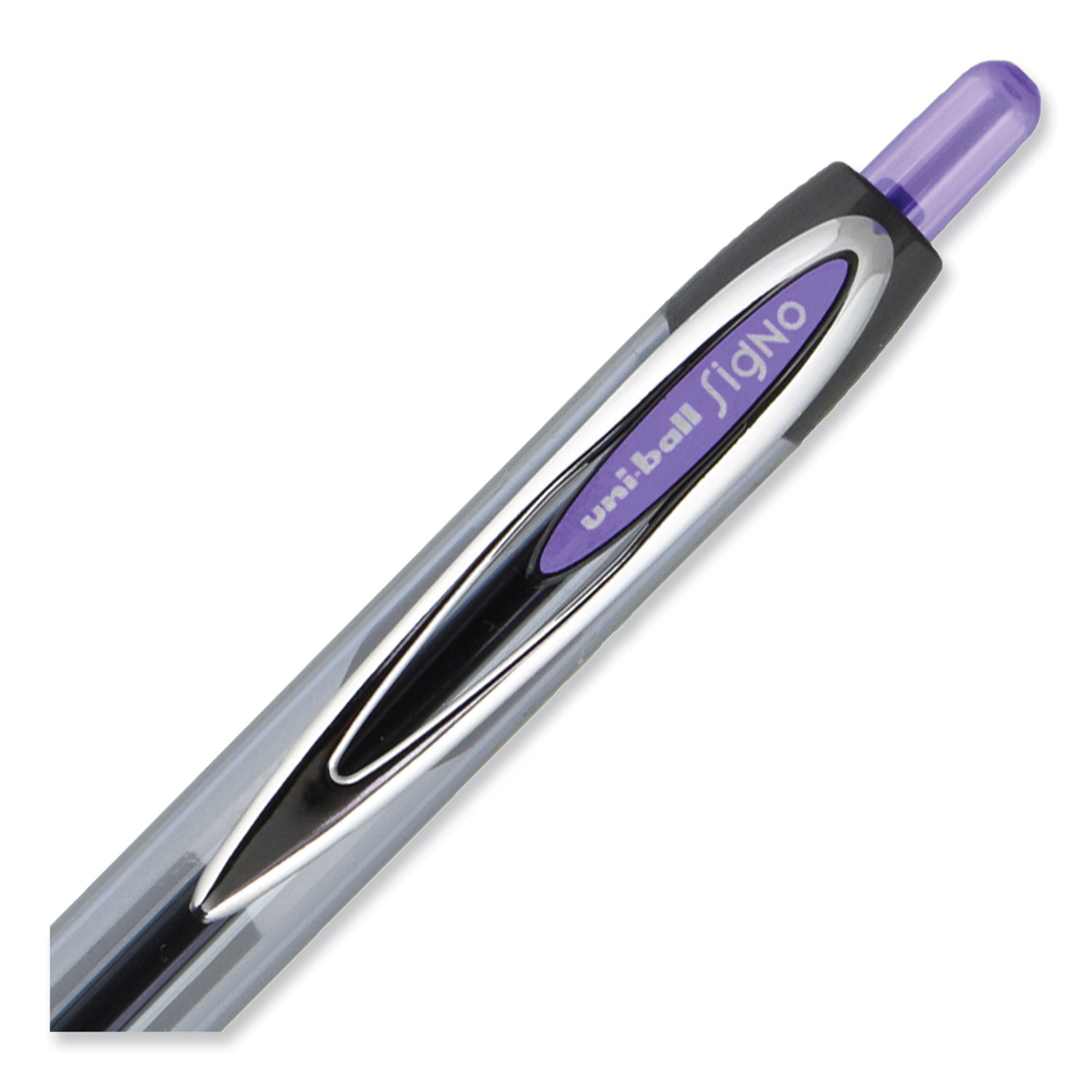 uni-ball Signo 207 Gel Pen, Retractable, Medium 0.7 mm, Violet Ink, Smoke/Black/Violet Barrel, Dozen (70221)