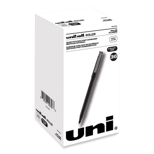 uni-ball Roller Ball Pen, Stick, Extra-Fine 0.5 mm, Black Ink, Black Barrel, 36/Pack (1921065)