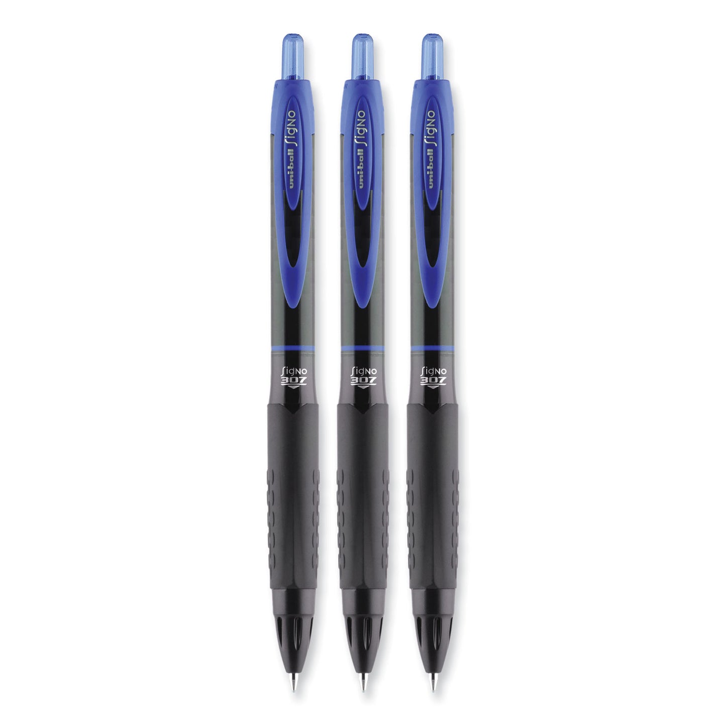 uni-ball 307 Gel Pen, Retractable, Medium 0.7 mm, Blue Ink, Blue Barrel, 3/Pack (1927593)