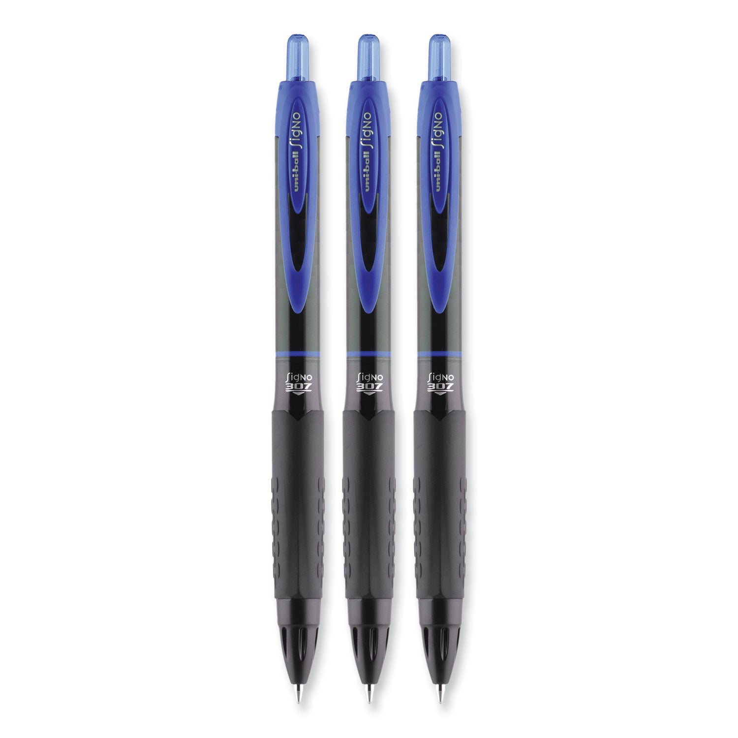 uni-ball 307 Gel Pen, Retractable, Medium 0.7 mm, Blue Ink, Blue Barrel, 3/Pack (1927593)