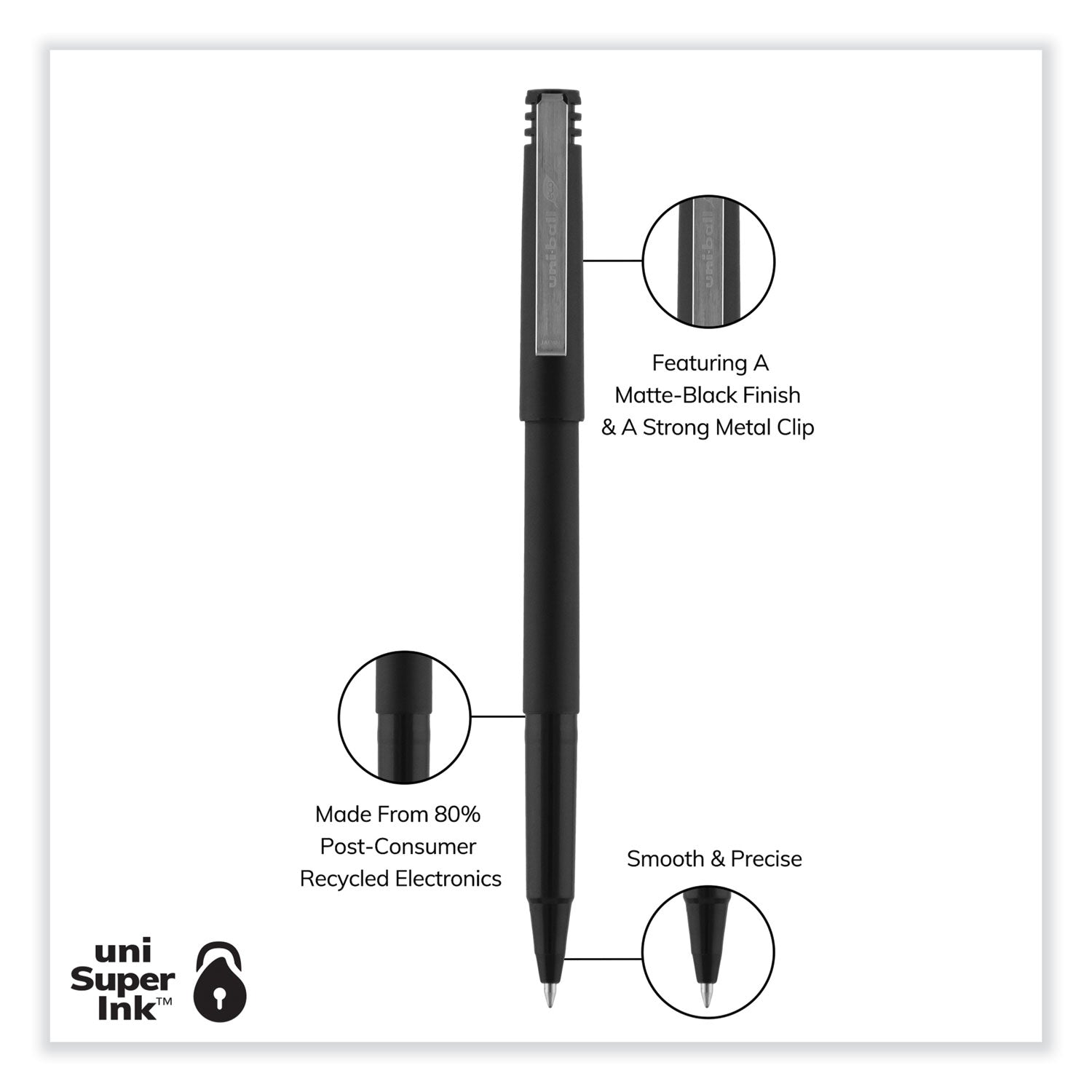 uni-ball Roller Ball Pen, Stick, Extra-Fine 0.5 mm, Black Ink, Black Barrel, 72/Pack (2013565)