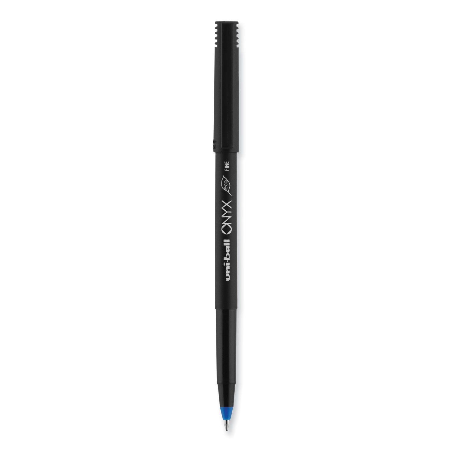 uni-ball ONYX Roller Ball Pen, Stick, Fine 0.7 mm, Blue Ink, Black/Blue Barrel, 72/Pack (2013568)