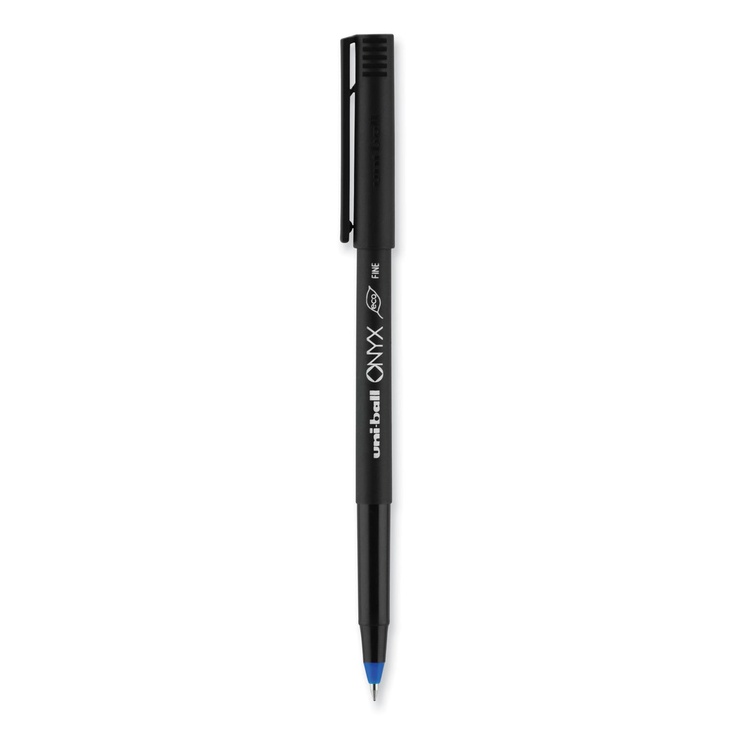 uni-ball ONYX Roller Ball Pen, Stick, Fine 0.7 mm, Blue Ink, Black/Blue Barrel, 72/Pack (2013568)