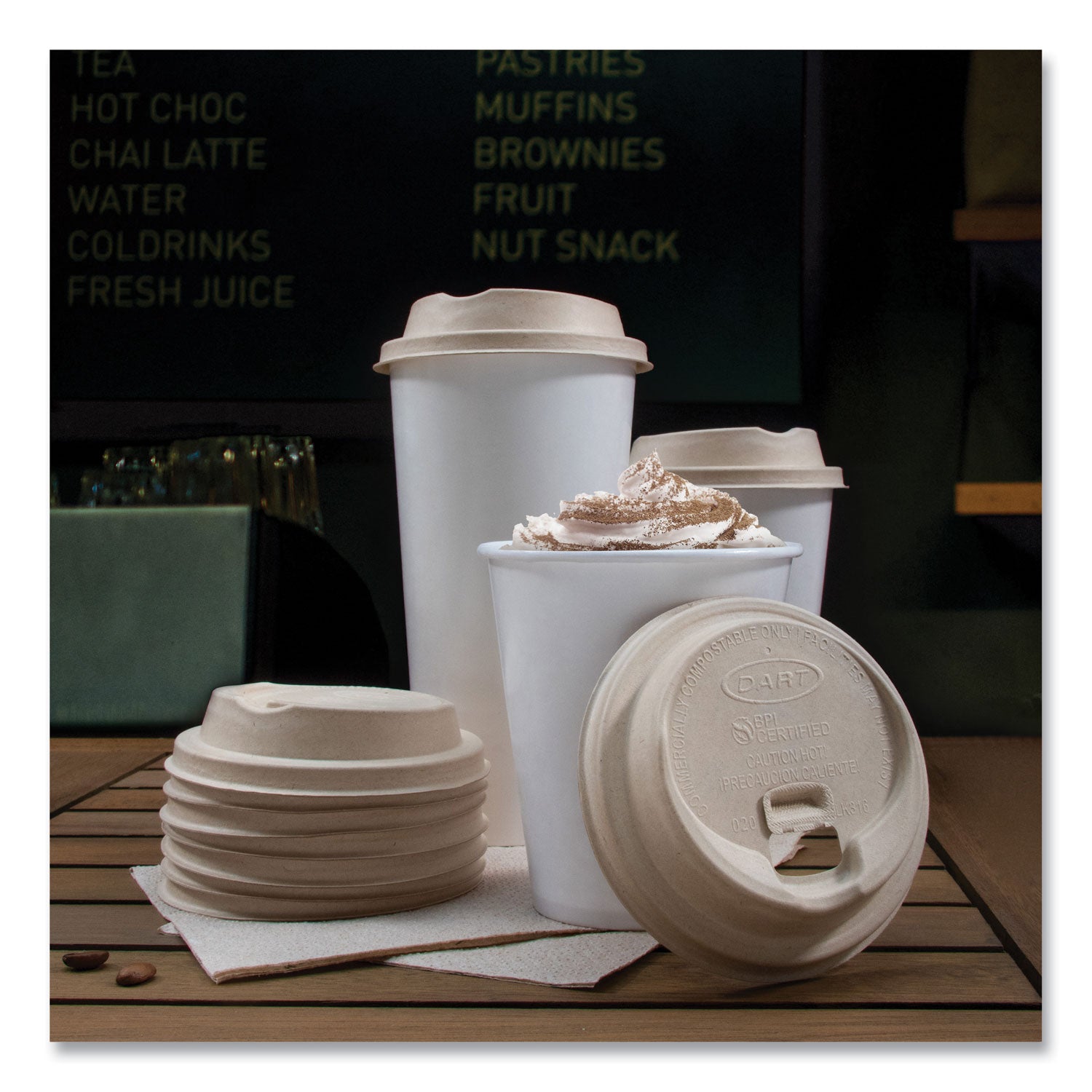 Dart Fiber Lids for Paper Cups, ProPlanet Seal, Fits 10 oz to 24 oz Cups, Tan, 1,000/Carton (LK316FBR)