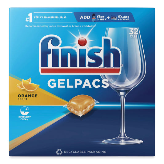 FINISH Dish Detergent Gelpacs, Orange Scent, Box of 32 Gelpacs, 8 Boxes/Carton (81053CT)