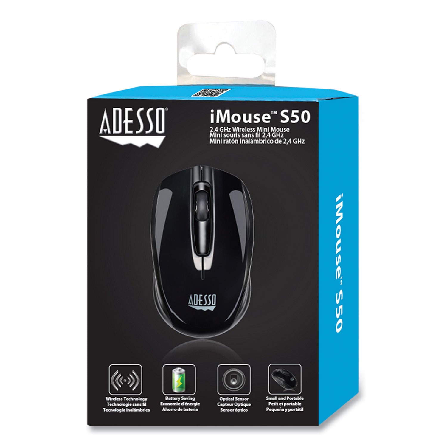 Adesso iMouse S50 Wireless Mini Mouse, 2.4 GHz Frequency/33 ft Wireless Range, Left/Right Hand Use, Black (IMOUSES50B)
