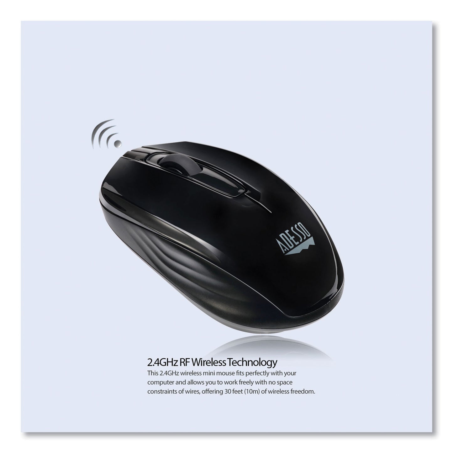 Adesso iMouse S50 Wireless Mini Mouse, 2.4 GHz Frequency/33 ft Wireless Range, Left/Right Hand Use, Black (IMOUSES50B)