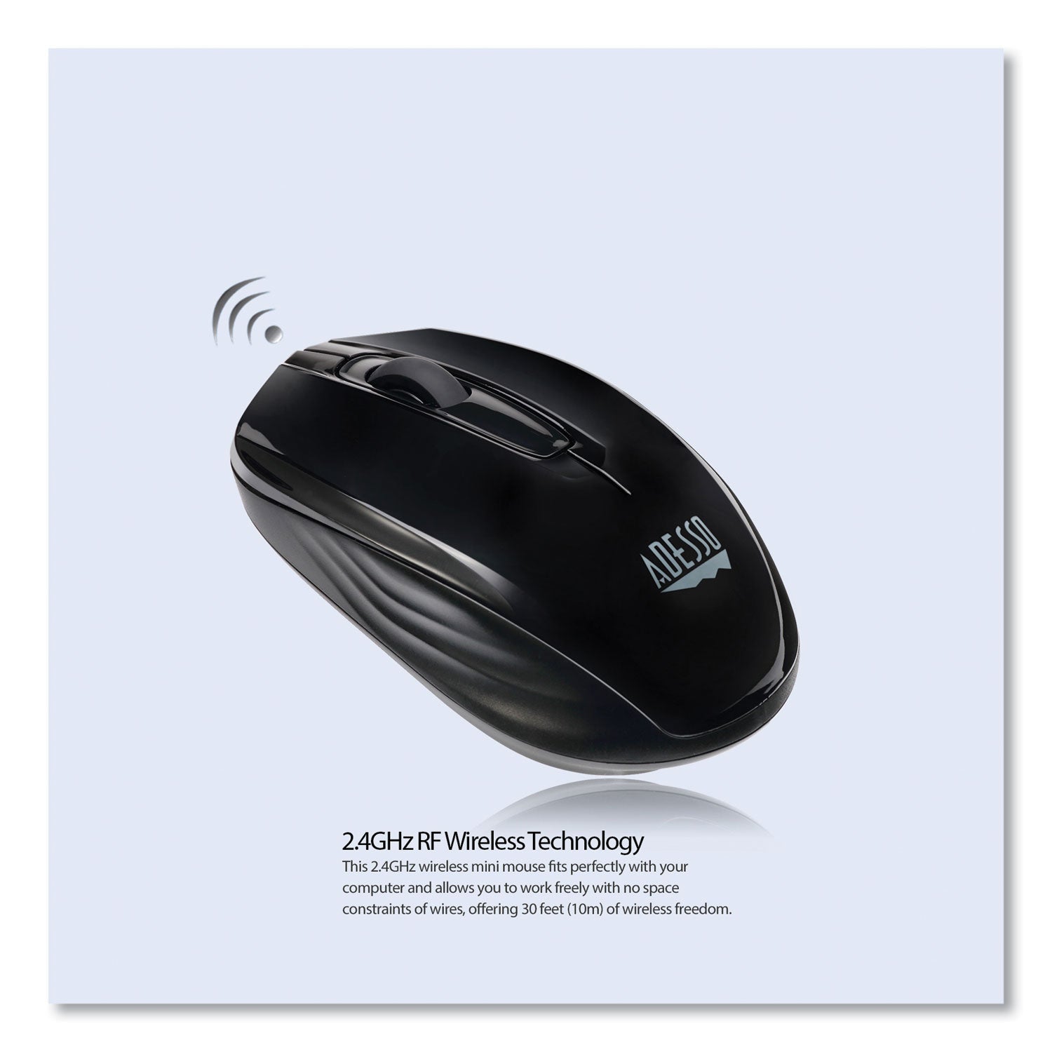 Adesso iMouse S50 Wireless Mini Mouse, 2.4 GHz Frequency/33 ft Wireless Range, Left/Right Hand Use, Black (IMOUSES50B)