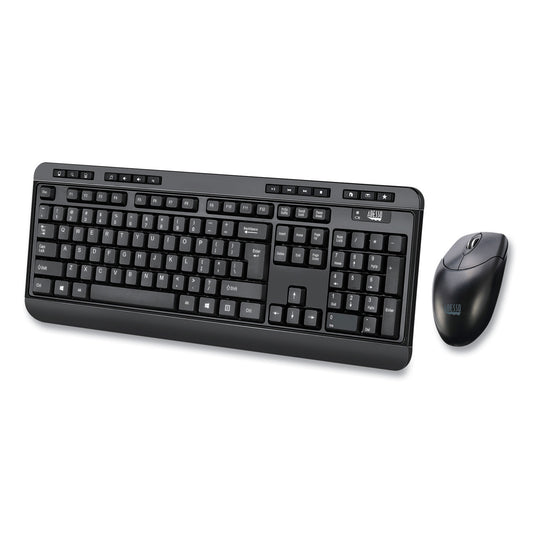 Adesso WKB-1320CB Antimicrobial Wireless Desktop Keyboard and Mouse, 2.4 GHz Frequency/30 ft Wireless Range, Black