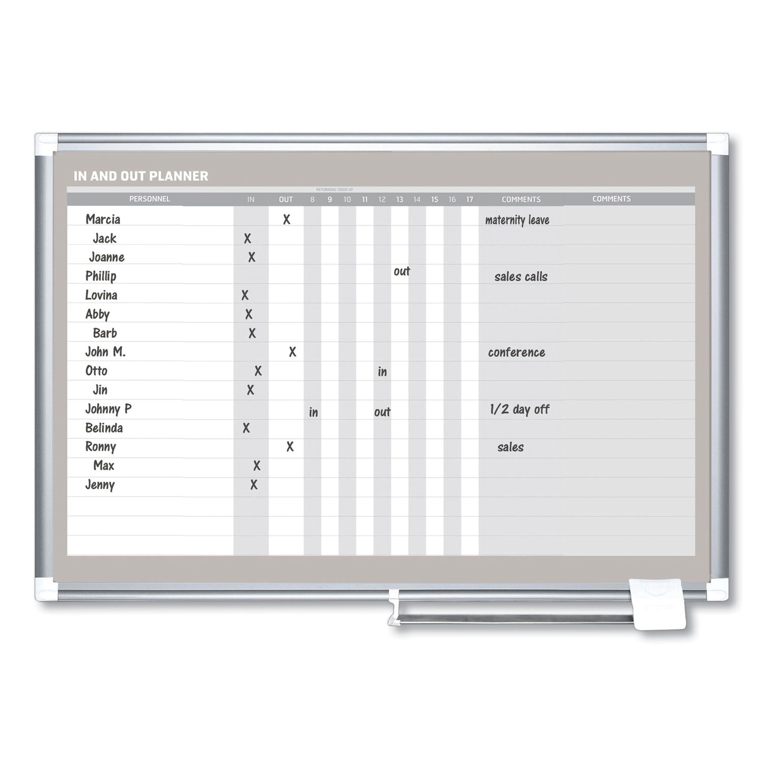 MasterVision In-Out Magnetic Dry Erase Board, 36 x 24, White Surface, Silver Aluminum Frame (GA01110830)