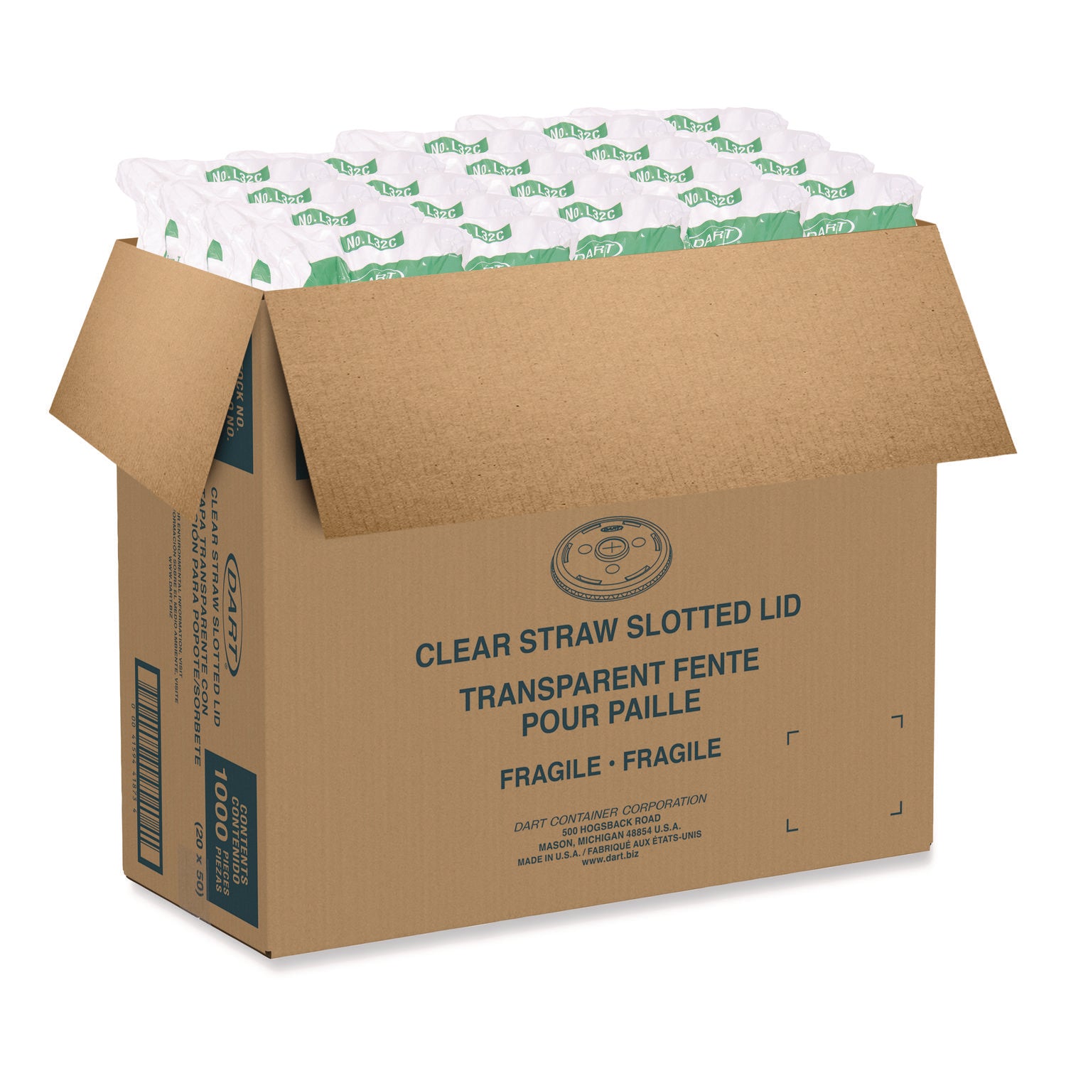 SOLO Straw-Slot Cold Cup Lids, Fits 30 oz to 32 oz Cups, Clear, 50/Sleeve, 20 Sleeves/Carton (L32CR)