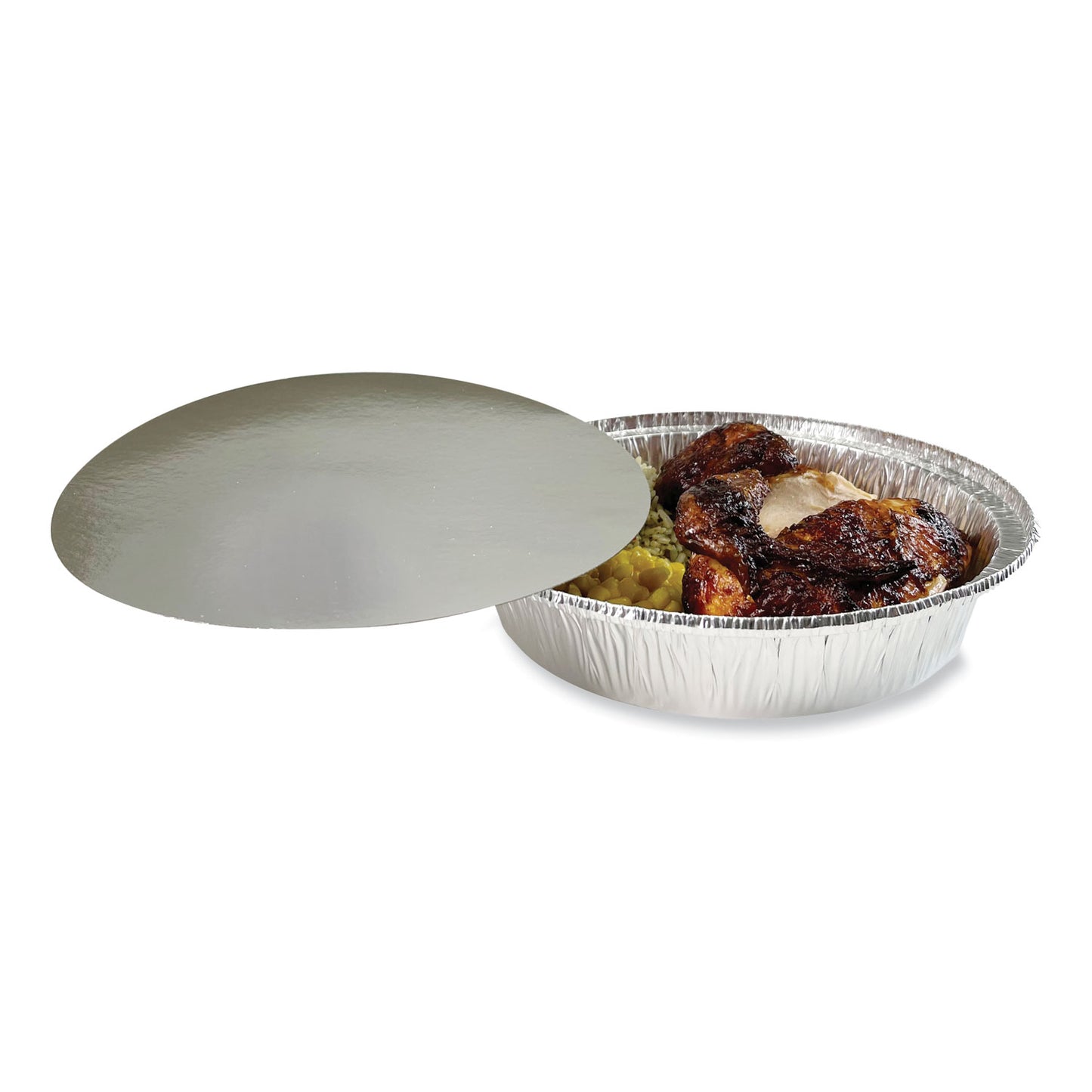 Boardwalk Round Aluminum To-Go Container Lids, Flat Lid, 9", Silver, Paper, 500/Carton (ROUND9FLID)