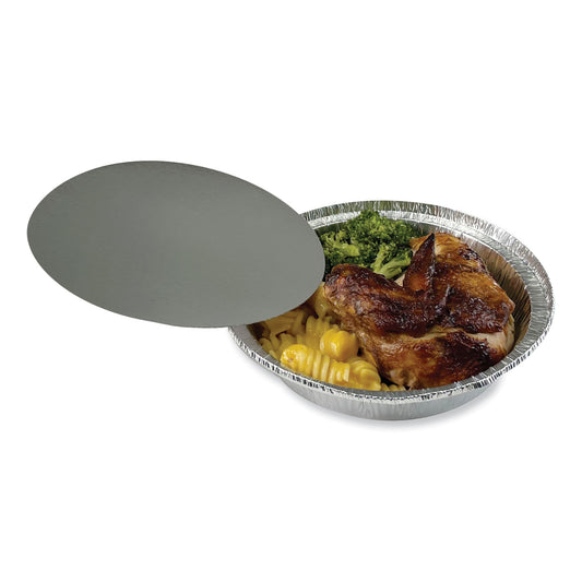 Boardwalk Round Aluminum To-Go Container Lids, Flat Lid, 7", Silver, Paper, 500/Carton (ROUND7FLID)