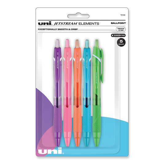 uni-ball Jetstream Elements Hybrid Gel Pen, Retractable, Medium 1 mm, Assorted Ink and Barrel Colors, 5/Pack (70138)