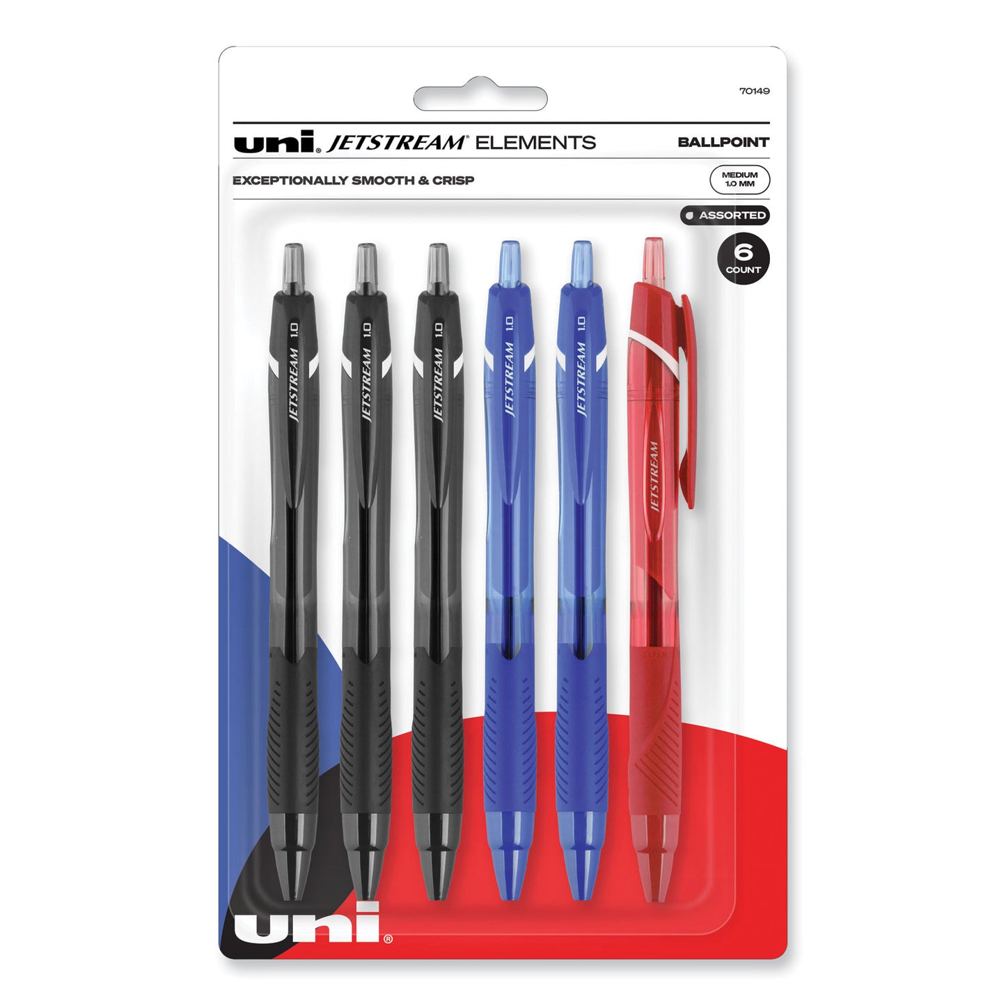 uni-ball Jetstream Elements Hybrid Gel Pen, Retractable, Medium 1 mm, Assorted Ink and Barrel Colors, 6/Pack (70149)