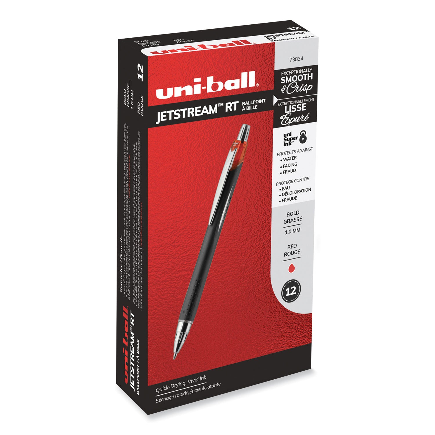 uni-ball Jetstream Retractable Hybrid Gel Pen, Bold 1 mm, Red Ink, Black/Silver/Red Barrel (73834)