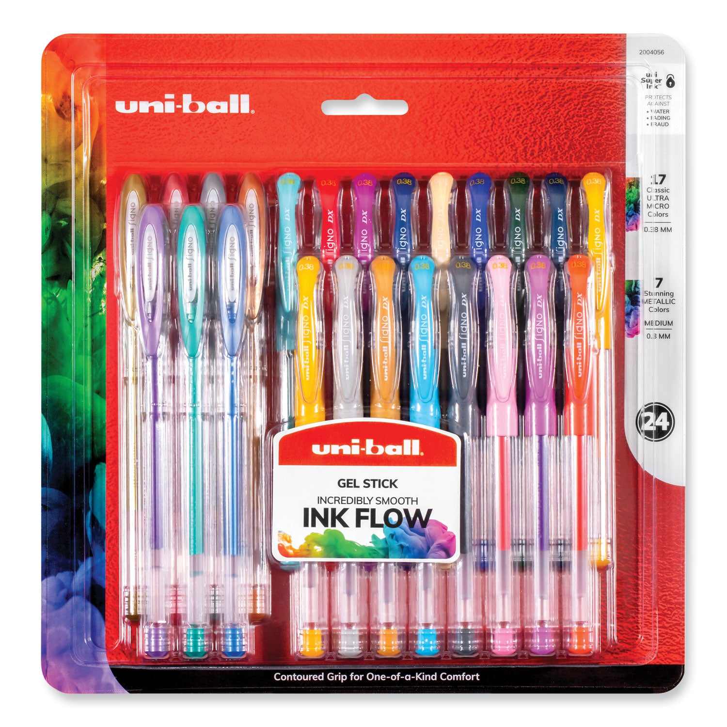 uni-ball Gel Pen, Stick, Assorted Sizes, Assorted Ink and Barrel Colors, 24/Pack (2004056)