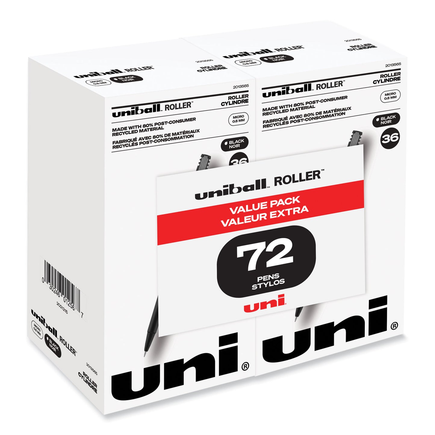 uni-ball Roller Ball Pen, Stick, Extra-Fine 0.5 mm, Black Ink, Black Barrel, 72/Pack (2013565)