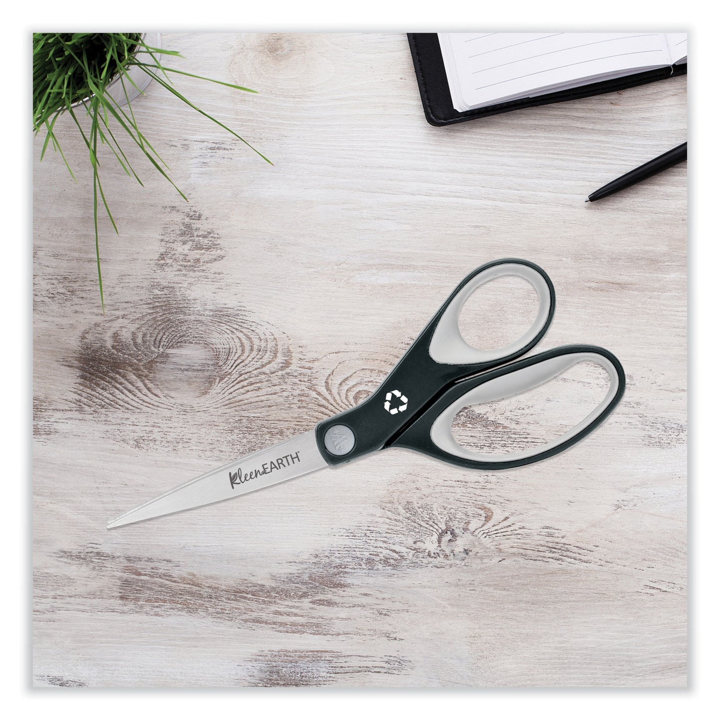 Westcott KleenEarth Soft Handle Scissors, 8" Long, 3.25" Cut Length, Straight Black/Gray Handle (15588)