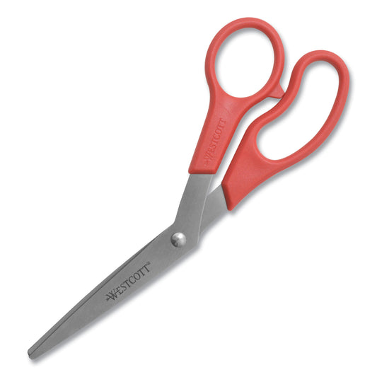 Westcott Value Line Stainless Steel Shears, 8" Long, 3.5" Cut Length, Crane-Style Red Handle (10703)