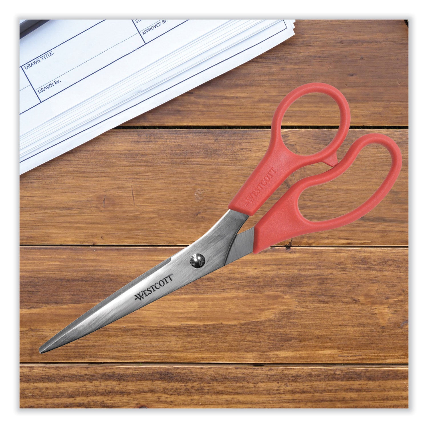 Westcott Value Line Stainless Steel Shears, 8" Long, 3.5" Cut Length, Offset Red Handle (40618)