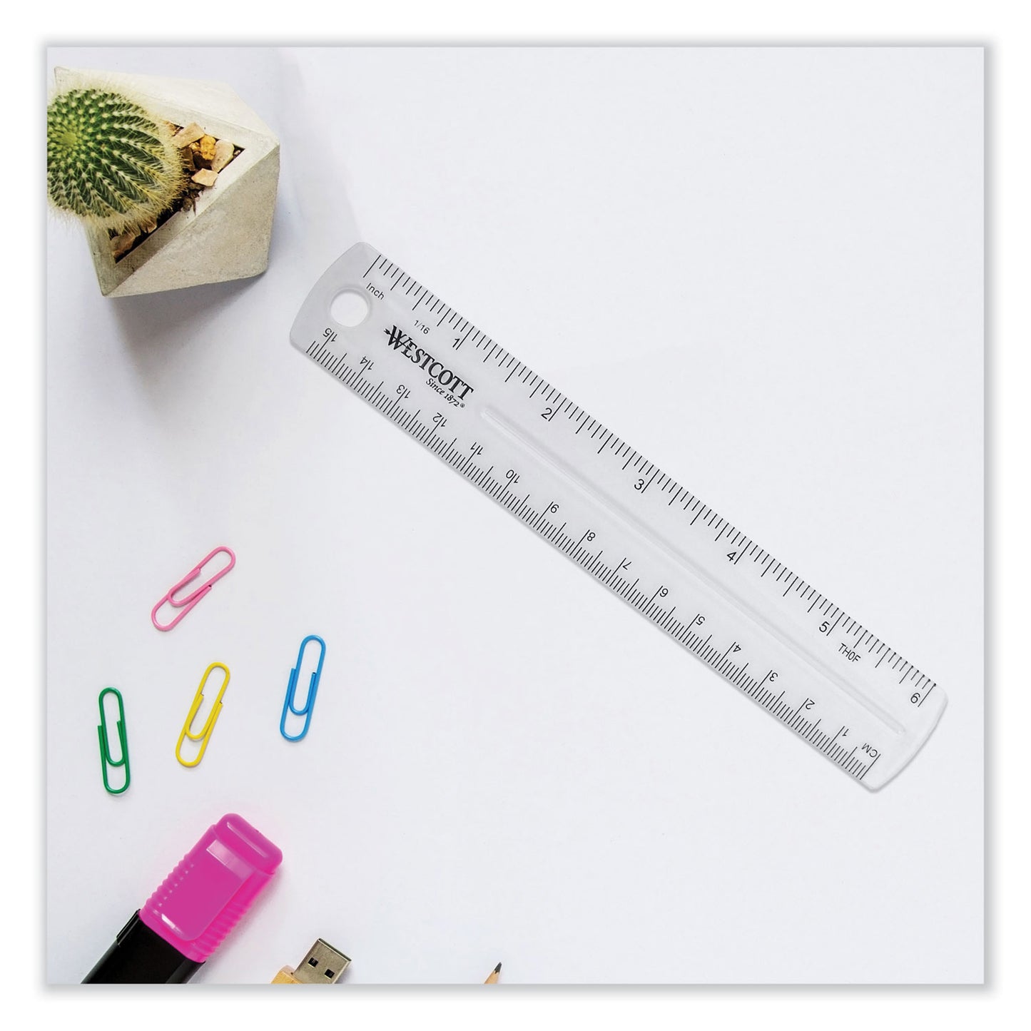 Westcott Clear Flexible Acrylic Ruler, Standard/Metric, 6" (15 cm) Long, Clear, 12/Box (17723)