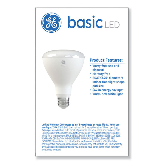 GE Basic LED Dimmable Indoor Flood Light Bulbs, BR30, 8 W, Soft White (48198)