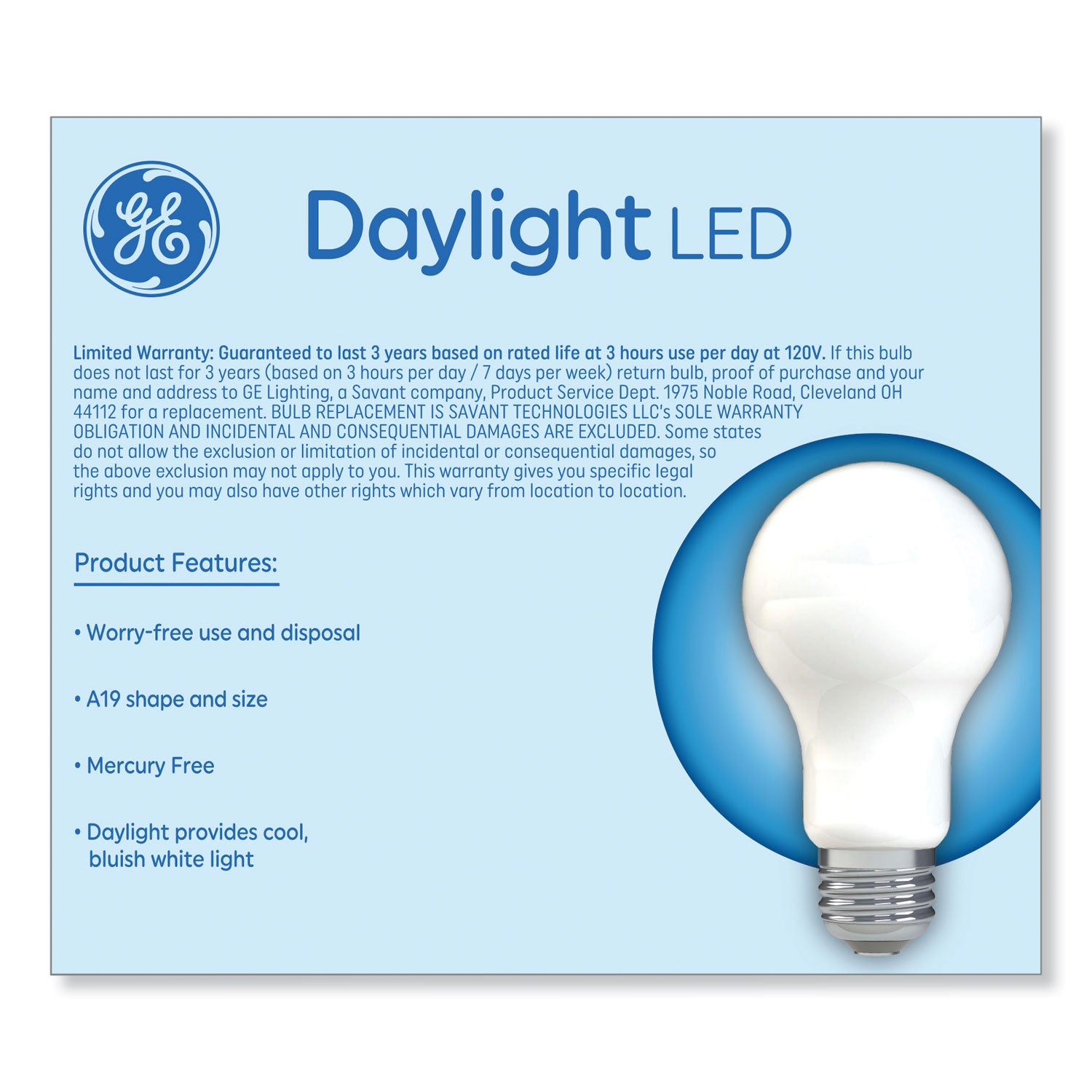 GE Classic LED Non-Dim A19 Light Bulb, 9 W, Daylight, 2/Pack (93109035)