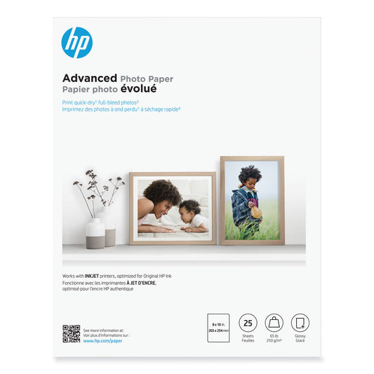 HP Advanced Photo Paper, 10.5 mil, 8 x 10, Glossy White, 25/Pack (6J777A)