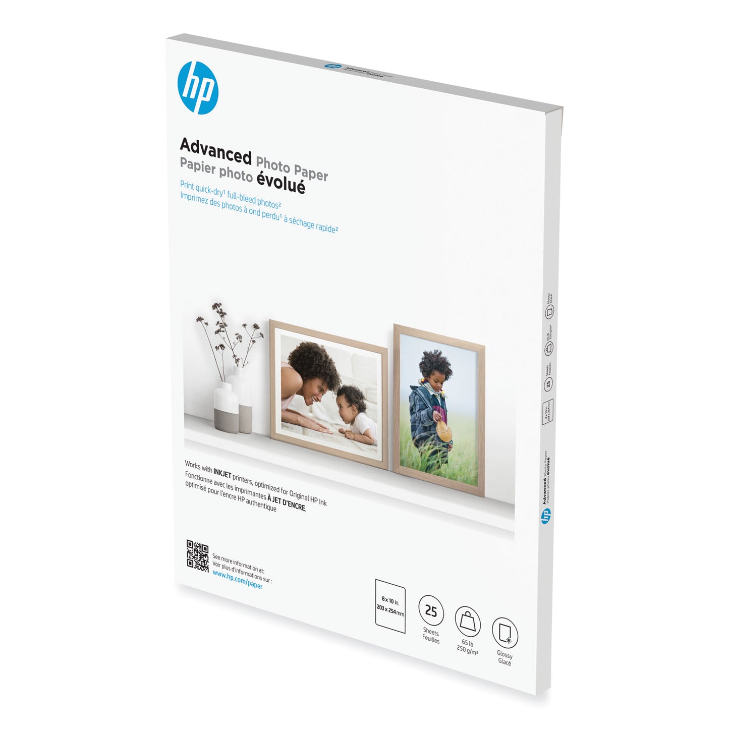 HP Advanced Photo Paper, 10.5 mil, 8 x 10, Glossy White, 25/Pack (6J777A)