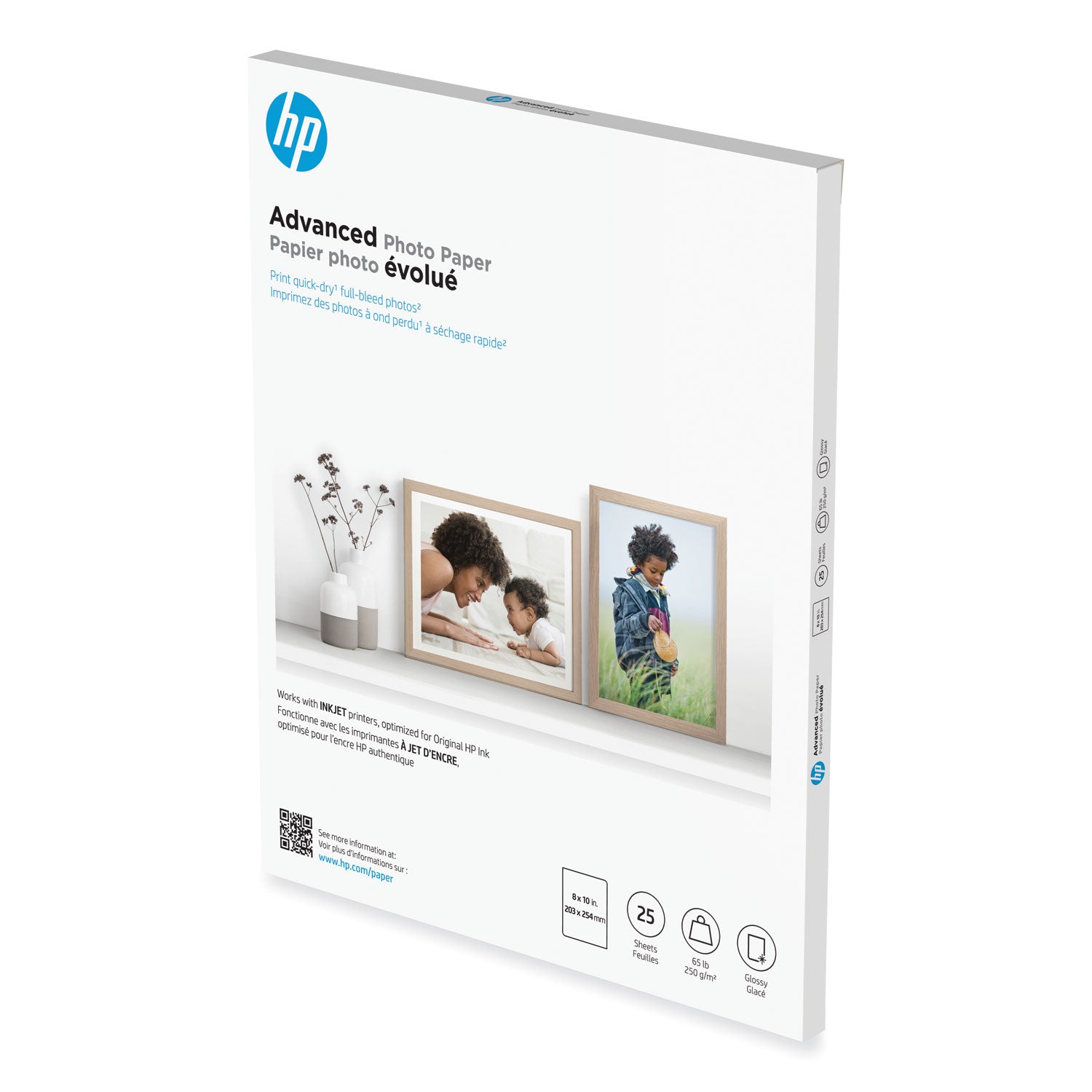 HP Advanced Photo Paper, 10.5 mil, 8 x 10, Glossy White, 25/Pack (6J777A)